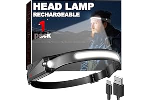 Fulighture Head Torch Rechargeable, USB Super Bright LED Headlamp, IPX4 Waterproof Headlight for Power Cuts, Emergency, Running, Camping, Hiking, Fishing, Cycling, Garage