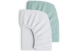 Lulumoon Lot de 2 draps Housses en Mousseline de Coton pour Enfant, alese 60x120 cm lit bébé Pliable, Drap Housse 70x140 cm Respirant pour lit de Berceau, lit de couffin-Gris Vert