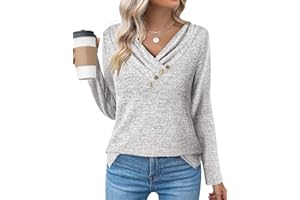 Zeagoo Chemisier Femme Manche Longue Tee Shirt col en V Tunique Pull Chic Et Elegant Haut Décontracté Tshirt