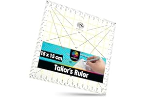 OfficeTree Quilting Ruler 15x15 cm - Transparent Square Ruler for Fabric & Patchwork - Quilting Squares - Fabric Ruler for Cutting with Rotary Cutter for Sewing & Tailoring