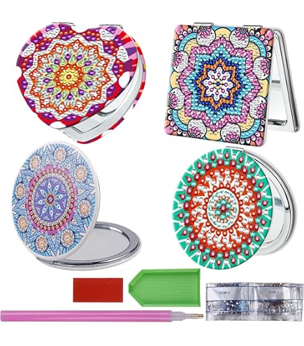 Set di 4 specchietti tascabili fai da te 5D Diamond Painting personalizzati, specchio da viaggio pieghevole, con diamanti compatti per ragazze, donne