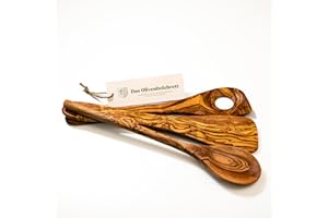 das Olivenholzbrett Juego de 3 cucharas de madera de olivo, 30 cm, cuchara de madera, utensilios de cocina