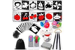 Perbabe Kontrastbuch Baby, 31 PCS Schwarz Weiß Spielzeug Baby 0 3 6 12 Monate Neugeborenen Spielzeug, Schwarz Rot Babys Stoffbuch mit Spiegeln, Kontrastkarten Babys, Babies Geschenk