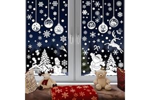 YIHELU Autocollant pour fenêtre de Noël Decoration Noel Fenetre Décoration Autocollants Noël Fenêtre Deco Noel avec Flocon de Neige Père Noël Wapiti pour DIY Decor Noël Vitre Vitrine Porte