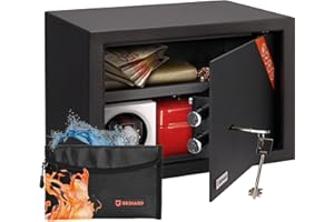 Brihard Family Coffre-fort à clé 25 x 35 x 25 cm pour Famille avec Pochette à Billets Ignifuge, coffre-fort de Sécurité 20 L avec Etagère Amovible, Coffre-fort en Acier pour Documents A4, Bijoux