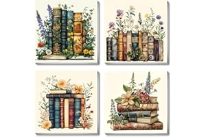 XXXCHENGJIA 4 Pack Framed Paint by Numbers for Adult, Book Paint by Numbers Kit for Adults Kids, DIY Flowers Acrylic Painting on Canvas for Home Wall Art Decor 8 x 8 Inch