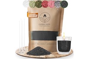 comforder Sabbia per candela con profumo e stoppino, aroma, granulato di cera per candele, set fai da te, 400 g, granuli, 4 stoppini per candele (nero, muschio)