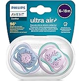 Philips Avent Ultra Air Pacifier, 6-18 Months for Baby Girls, 2&rsquo; Pack, Orthodontic Silicone, Wide Air Hole, Microwave Ster
