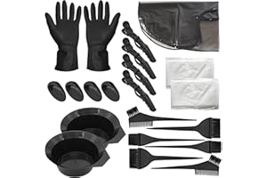 Beayuer 21 Pieces Hair Dye Tools, DIY Salon Hair Coloring Bleaching Tools Set including Hair Tinting Bowl, Dye Brush, Ear Cover, Hair Highlighting Cape, Shawl, Gloves, Hair Clip Kits (21 Pcs, Black)