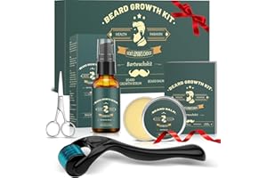Beard Growth Kit, KHOLEZ Bartpflege Set für Männer, Dermaroller Bartwuchsmittel Männer mit Bartroller Bartwuchs 0,25mm, Bartwuchs Bartöl, Bartbalsam, Bartschere, Geschenke Weihnachten für Männer Vater