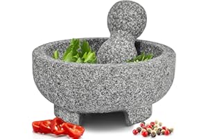 PRIORITY CHEF PriorityChef Granite Mortar and Pestle Set - 6.1 Inch Natural Stone Molcajete Mexicano for Spices, Seasonings, Pastes - Pestle and Mortar Bowl for Fresh Guacamole, Salsa, Pesto, Small, Grey