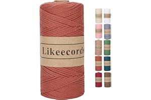 Likeecords Hilo para bolsas de crochet, 2 mm x 170 m, hilo de macrame, hilo de algodón para crochet, 100% hilo de algodón para tejer, crochet, veneno para tejer (oxidado)