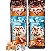 HEARTS Eiskaffee Karamell 2er Pack x 1 kg, Intant Kaffee Pulver für Sommer, schnelle Zubereitung, löslich milchig cremig, rei
