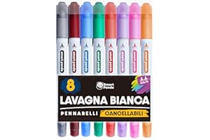 Smart Panda Pennarelli Lavagna Bianca - Doppia Punta, Media e Fine – Pennarello Lavagna Cancellabili - Subito Asciutti, Marcatore Cancellabile – Pennarello Cancellabile - 8 Colori