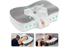 Elviros Poduszka pod szyję szyjną z bocznym spaniem z pianki memory, konturowe poduszki ortopedyczne, regulowana ergonomiczna poduszka do łóżka, niebieska, 60 x 38.6 x 9.9/13.5 cm