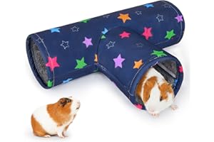 Hedgeink Tunnel 3 Voies pour Cochons d’Inde et Lapins – Tunnel Pliable en Toile et Peluche Lavable – Jouet et Cachette pour Hamsters, Rats, Furets