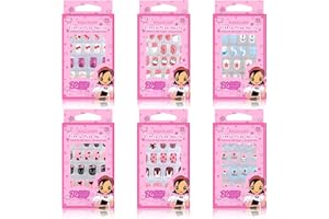 Kalolary 144 PCS uñas postizas para niños, múltiples patrones coloridos, kits de uñas postizas cortas