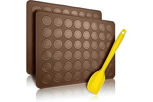 Belmalia 2x Tapis de Cuisson pour Macarons en Silicone pour Macarons sans défaut | Moule en Silicone Antiadhésif + Spatule | Marron