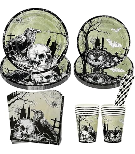 Obqo Halloween Party Tableware Set Serves 20 Guests - Halloween Party Paper Plates Cups And - View #12
