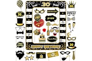 TWIRUSH 30th Birthday Photo Booth Props and Inflatable Selfie Frame, 35 Pcs 30th Funny DIY Birthday Party Props for Women Men, Black Gold Inflatable Party Photo Booth Frame