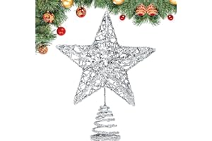 GXFCING Christbaumspitze Baumspitze Stern Glitzer 3D Metallic Weihnachtsbaumspitze Tannenbaum Spitze Stern für Weihnachtsbaum Christbaumschmuck 20 x 15cm (Silber, M)