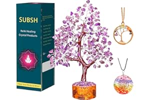 SUBSH Amethyst Stone Money Tree | Tree of Life | Energy Healing Stones | Feng Shui Bonsai | Reiki Crystal Healing | Good Luck | Chakra Tree | Spiritual | Crystal Gifts | Office Home Decor