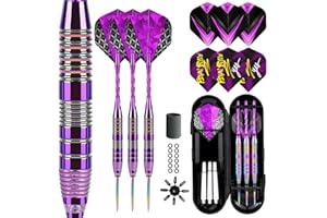 Trecynd Juego de 3 dardos de punta de metal con eje de aluminio, juego de dardos profesionales de punta de acero + plumas de dardos adicionales, 3 ejes de plástico de repuesto, dardos principiantes o