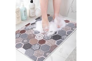 MACUNIN Extra Large Shower Mat Non-slip: 60 x 80 cm Bath Mat for Inside Shower Tub Mat Non Slip Anti Mould - Soft Textured Loofah Shower Massage Mat with Drain - Multiple Floor Pad for Bathroom Wet Area
