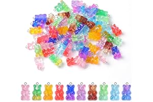 XiYee Resina Gummy Bear Colgante, 60 Piezas de Colgante de Resina Colorido en Forma de Oso, Resina Suministros de Llaveros DIY Joyería Collar para Decoración de Pendientes y Collares