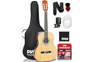 Pyle Kit Chitarra Acustica Classica, Strumento Junior 3/4 per Bambini Principianti, Adulti, 91,4 cm Naturale Opaco