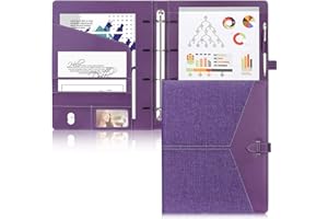 Toplive Porte Documents en cuir Organiseur multifonctionnel dossier de conférence A4 Conferencier classeur Padfolio avec 4 anneaux de feuilles pour réunion,bureau,école,Violet