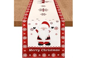 DecorMommt Runner Natalizio da Tavolo Rosso 33x183cm, Natale Decorazioni Casa, Runner Tavola Natalizio Moderno Lino, per Decorazioni Natalizie Vacanze per la Tavola(Renna Neve Rosso)