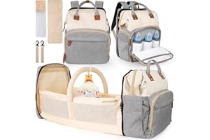 SANCHAMY Diaper Bag Backpack,Multifunctional Diaper Backpack with Changing Pad,Large Capacity Diaper Bag for Baby Boy and Girl,Travel Baby Bag for Moms Dads,Baby Registry Search, Beige, Travel
