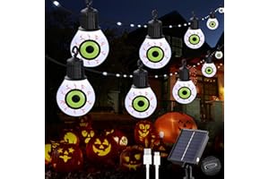 Tacobey - Guirnalda de luces solares de Halloween para exteriores con 20 bombillas, 10 m, 100 luces LED, USB y energía solar, 8 modos de luces impermeables para decoraciones de Halloween