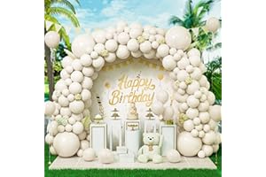 Eitolo Sand White Balloons 143 pcs Beige Balloon Arch Garland Kit 5/9/12/18 Inch Different Size Cream Latex Balloons for Men Women Boys Baby Shower Birthday Graduation Wedding Anniversary Decorations