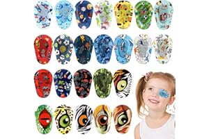 PLUVYZE 24 Stück Selbstklebende Augenpflaster FüR Kinder，Cartoon-Augenpflaster Kinder Selbstklebende Augenpflaster Für Kinder Sommerliche Lichtblockierende Baumwoll Augenpflaster Für Kinderaugenpflaste