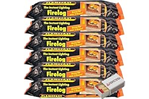 Perfectonish Eco Friendly Instant Lighting Smokeless Flamefast Fire Logs For Open Fire Stove, Garden Chimineas - Fire Log for Indoor & Outdoor Use with Saftely Match Box (45 Logs)