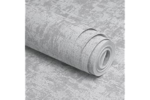 Trafagala Grey Concrete Wallpaper Shabby Chic Wallpaper Industrial Textured for Living Room Bedroom Fireplace Decorative Wall Paper Roll with Distressed Pattern Silver Glitter Metallic Detailing