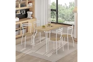 FURNITABLE Set da Pranzo da 5 Pezzi, Rettangolare, Tavolo da Pranzo con 4 Sedie, Set da Cucina, Tavolo da Soggiorno, Tavolo in Legno, Set da Bistro, Set Salvaspazio, Faggio+Bianco