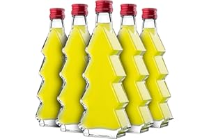 KADAX Set di 10 bottiglie di vetro a forma di abete, 200 ml, con tappo a vite rosso, bottiglie vuote da riempire con liquore e grappa, ideali per Natale e come regalo