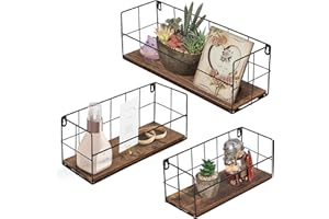 HORLIMER Mensola da Muro Mensola da Parete in legno e Mentallo, Set da 3, Decorazione per Casa, Cucina, Cameretta e Soggiorno, Mensola Sospesa