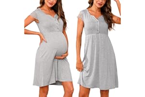 Nieery Camicie Notte Premaman Cotone Parto Ospedale Maniche Corte in Pizzo Camicia da Nottes Allattamento con Bottoni Scollo a V