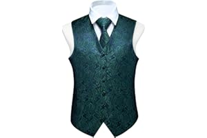 FAIMO Mens Paisley Waistcoat Floral Jacquard Waistcoat with Necktie Pocket Square Set Wedding Party Formal Vest Suit Set XS-4XL