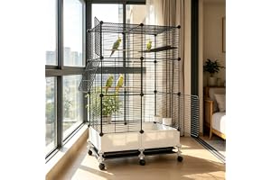 Stor fågelbur, papegojbur inomhus med bromsade hjul | Budgie bur med matnings- och vattenskål, spelplattform, lätt att flytta och rengöra, (svart, 74 L x 37 B x 139 H)
