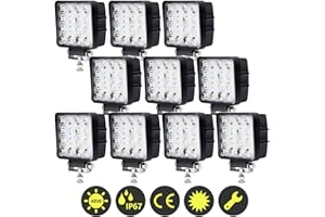 Einfeben - Luces de trabajo LED rectángulo IP67, impermeable, 12 V, 24 V, faros LED para camiones, Offroad, SUV, ATV, tractor luces de marcha atrás (48 W, 10 piezas)
