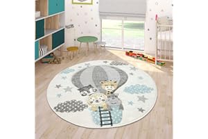 ‎PACO HOME Paco Home Teppich Kinderzimmer Junge Mädchen Kinderteppich Spielteppich Kurzflor Regenbogen Bauernhof Einhorn Schmetterling Hase, Grösse:Ø 160 cm Rund