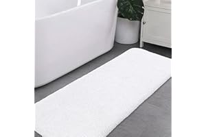 VANZAVANZU Tapis de Bain Extra Long Antidérapant Tapis Salle de Bain Épaissi Tapis Sortie de Douche Absorbant Tapis de Sol Ultra Doux en Microfibre, Séchage Rapide, Lavable en Machine - 50 x 122cm (Blanc)