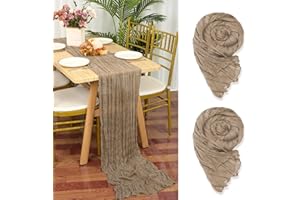 YMHPRIDE 2 Stück Seihtuch Tischläufer Hellbraun, 90 x 300 cm Braun Rustikaler Gaze Stoff Boho Käsetuch Cheesecloth Hochzeit Tischdecke für Hochzeitsfeier Brautparty Tischdekoration