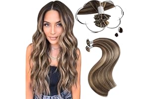 Moresoo U Tip Extension Veri Capelli Marrone Medio #4 Evidenziare con Caramello Biondo #27 1g/s 50g Keratina Extension Capelli Veri 24 Pollice