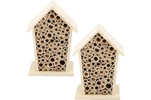 Natudeco 2Pcs Wooden Bee House Hanging Insect Mason Bee House Bee Hive Stand Hotel Shelter for Garden Decoration Attracts Peaceful Bee